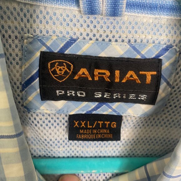 Ariat Pro Series Mens XXL Blue Plaid Short Sleeve Shirt Lightweight Western Work - Picture 2 of 7